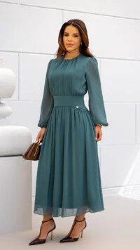 Vestido Max Midi Joquebede em Crepe com Cintura Marcada