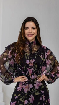 Camisa Edite em Organza com Babados Manga Longa