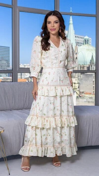 Vestido Longo Madeline com Babados Estampado