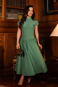 Vestido Max Midi Beverly em Alfaiataria com Elastano Verde