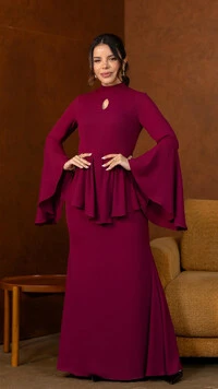 Vestido Longo Bordô Tayane Crepe Gola Alta