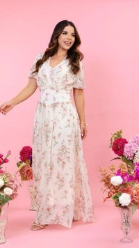Vestido Longo Estampado Thaiza Crepe Exclusivo Forrado