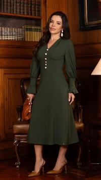 Vestido Midi Miriane em Malha Alfaiataria com Botões Verde