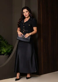 Blusa Deyse Manga Curta em Tweed com Cinto