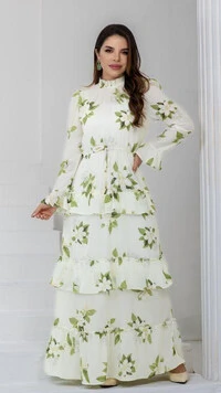 Vestido Longo Estampado Franciele Crepe GGT Gola Alta