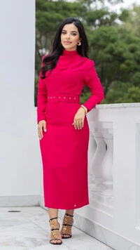Vestido Midi Pink Filipa Ice Drop Gola Média com Cinto