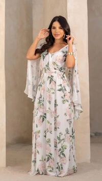 Vestido Longo Estampado Dorothy com Faixa na Cintura