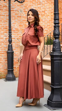 Conjunto Sirlene Blusa e Saia Max Midi em Viscose