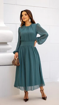 Vestido Max Midi Joquebede em Crepe com Cintura Marcada