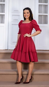 Vestido Curto Patrícia em Silk Spam Marsala