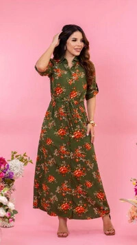 Vestido Longo Floral Chemise Mayla em Viscose com Cordão