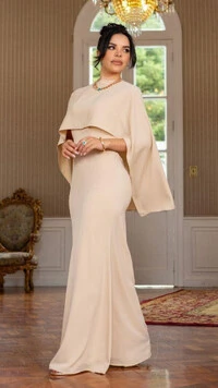 Vestido Longo Nude Liso Lorrana com Capa Removível