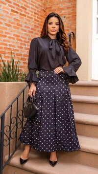 Camisa Bruneli em Silk Touch com Renda e Veste Preta