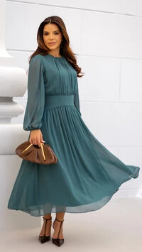 Vestido Max Midi Joquebede em Crepe com Cintura Marcada