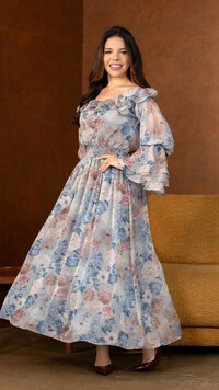 Vestido Midi Azul Samanta Poliéster