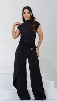 Calça Alfaiataria Ione Crepe Pêssego Pala Envelope