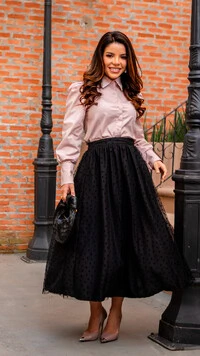 Camisa Zafira em Tricoline com Manga Longa Rosa