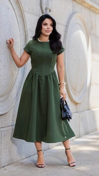 Vestido Midi Verde Alfaiataria Lumena Recorte na Cintura