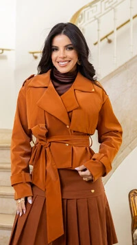 Jaqueta Penelope Caramelo Oversized em Peach Skin