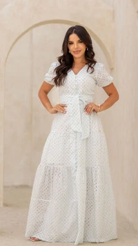 Vestido Longo Azul Geométrico Raika Algodão Três Marias