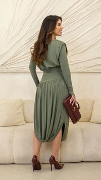 Vestido Midi Poliamida Camélia Drapeado Assimétrico