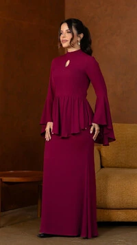 Vestido Longo Bordô Tayane Crepe Gola Alta