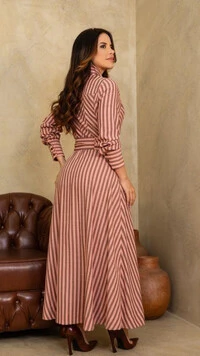 Vestido Midi Rosa Karine Viscose Gola