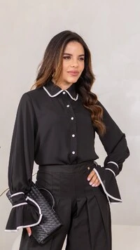 Camisa Zélia em Alfaiataria com Botões Funcionais Preta