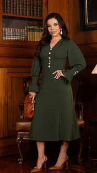 Vestido Midi Miriane em Malha Alfaiataria com Botões Verde