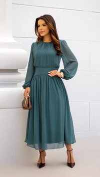Vestido Max Midi Joquebede em Crepe com Cintura Marcada