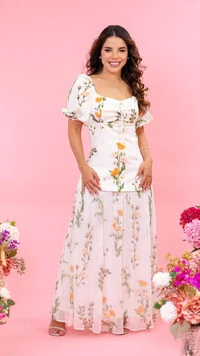 Vestido Longo Estampado Valmira Exclusivo Mix de Texturas