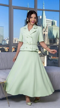 Conjunto Gaya com Saia Max Midi Verde Claro e Rosa Claro