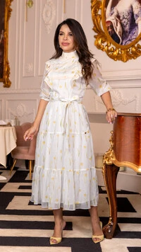 Vestido Max Midi Rubi em Crepe Florido com Renda