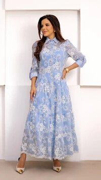 Vestido Longo Greice em Liocel com Bordado Floral