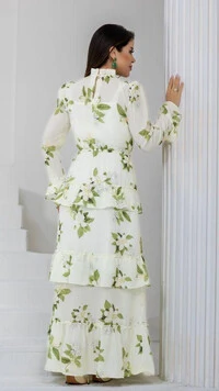 Vestido Longo Estampado Franciele Crepe GGT Gola Alta