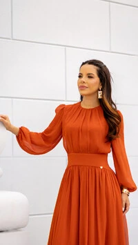 Vestido Max Midi Joquebede em Crepe com Cintura Marcada