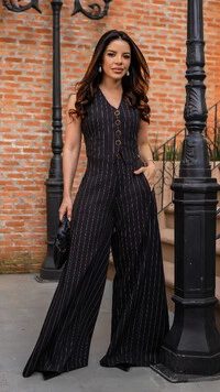 Calça Pantalona STELLA em Alfaiataria PRETO