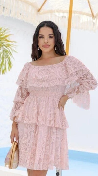 Vestido Curto Renda Janaína Saia Marias Ombro a Ombro