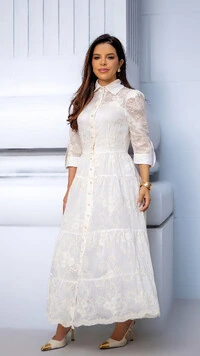 Vestido Longo Greice em Liocel com Bordado Floral