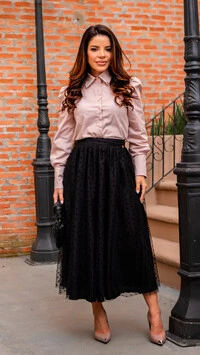 Camisa Zafira em Tricoline com Manga Longa Rosa