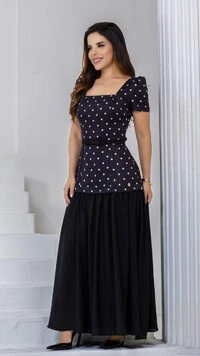 Vestido Longo Preto Tifany Alfaiataria Decote Quadrado