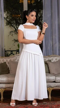 Vestido Longo Branco Rosaura Bruges Corte Assimétrico