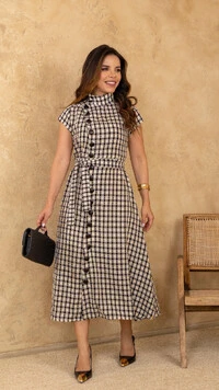 Vestido Midi Preto Viscose Djanira Botões Assimétricos