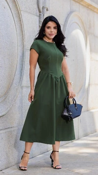 Vestido Midi Verde Alfaiataria Lumena Recorte na Cintura