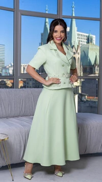 Conjunto Gaya com Saia Max Midi Verde Claro e Rosa Claro