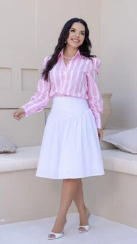 Camisa Nilda Listrada em Tricoline Manga Longa