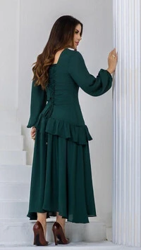 Vestido Longo Crepe Suzete Corset Babados Assimétricos