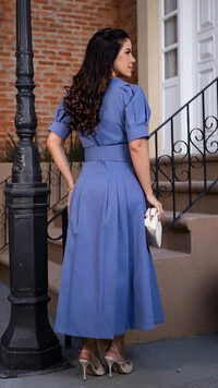 Vestido Midi Oriana em Sarja Tecnológica Violeta