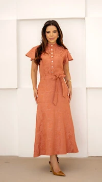 Vestido Max Midi Mauricia em Jacquard de Viscose