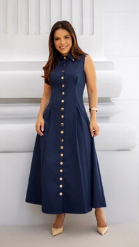 Vestido Max Midi Liliane em Alfaiataria Sarjada
